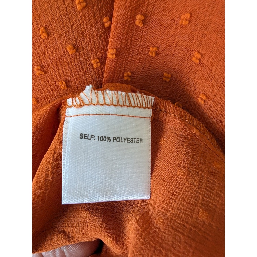 Rose + Olive Blouse Womens 2X Burnt Orange Swiss Dot Smocked Button Front Boho - Picture 5 of 9